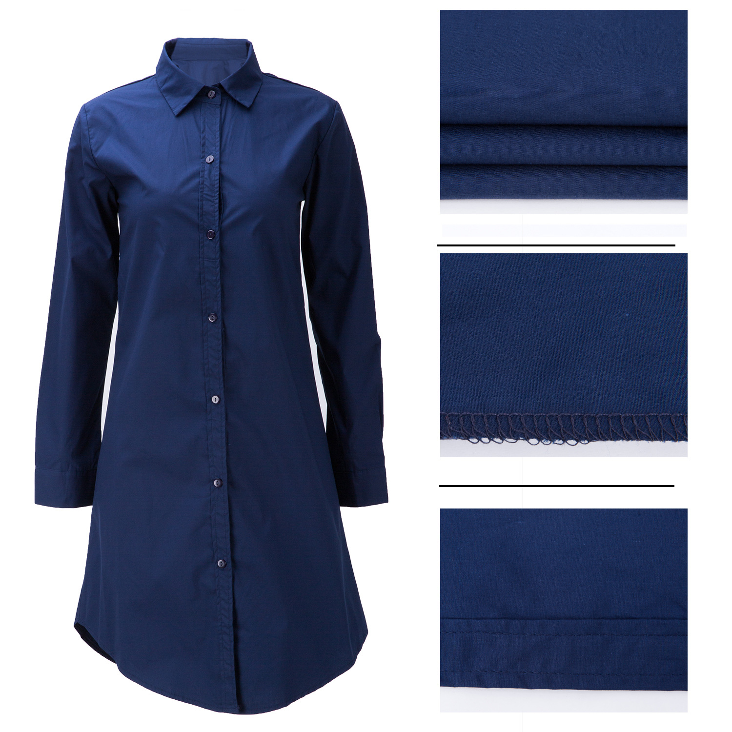 Large size 2017 Amazon standard size European and American cross-border Fashion Women's long foreign trade solid color all-match shirt