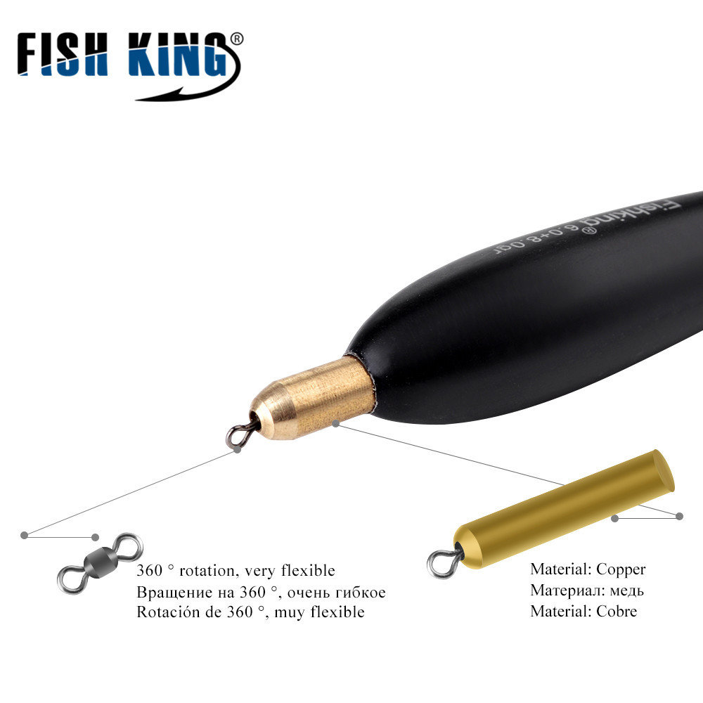 Flotadores de pesca Fishking para pesca en roca, cabeza de cobre con plomada, madera de abeto, gran flotabilidad, engrosados, juego de cuatro, venta al por mayor.