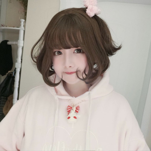 jk wig for women, short bobo head cover hairstyle, inwards, pear-shaped curls, fluffy, face-shaping short wig, straight hair wig set