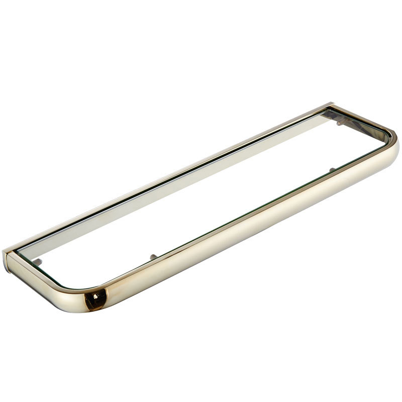 Golden 50cm Brass Rectangular Glass Tray Wall-mounted Wash Mirror Front Cosmetic Rack Bathroom Pendant