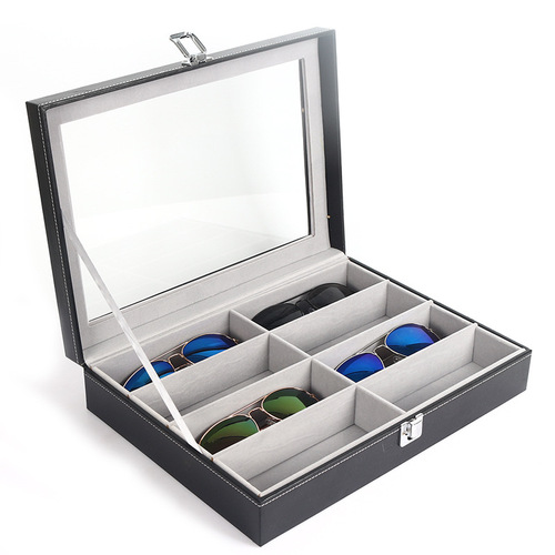 Wholesale 8-grid eyeglass box jewelry box with transparent window eyeglass display box with lock eyeglass jewelry storage box