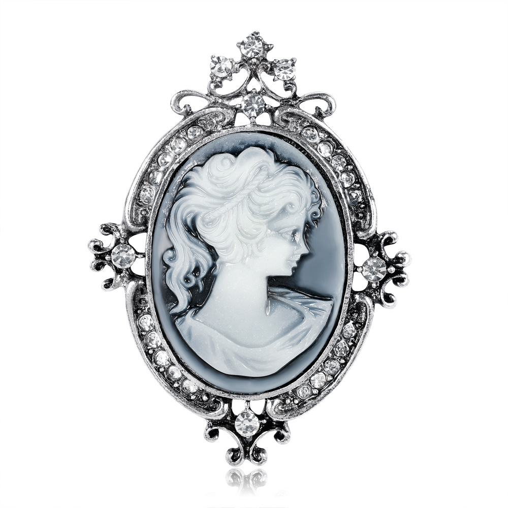 European and American Jewelry Brooches, Vintage Beauty Head Portrait Crystal Brooches, Alloy Diamond-Encrusted Accessories Pins Wholesale