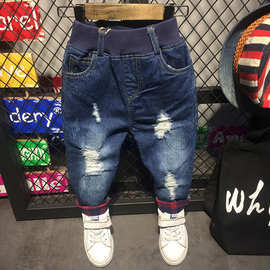 安安潮品童装 2018春季新品男童韩版百搭个性破洞牛仔裤AQ093B