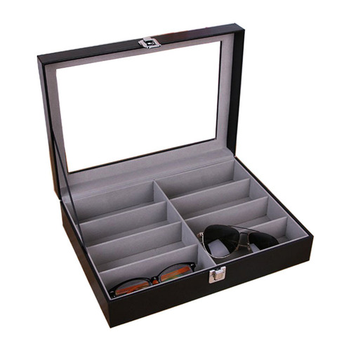 Wholesale 8-grid eyeglass box jewelry box with transparent window eyeglass display box with lock eyeglass jewelry storage box