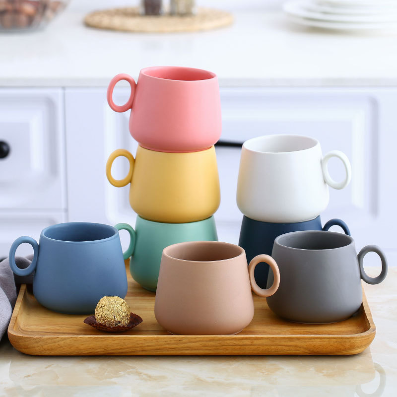 陶瓷马克杯磨砂色釉北欧个性创意彩色咖啡杯情侣礼品家用早餐水杯