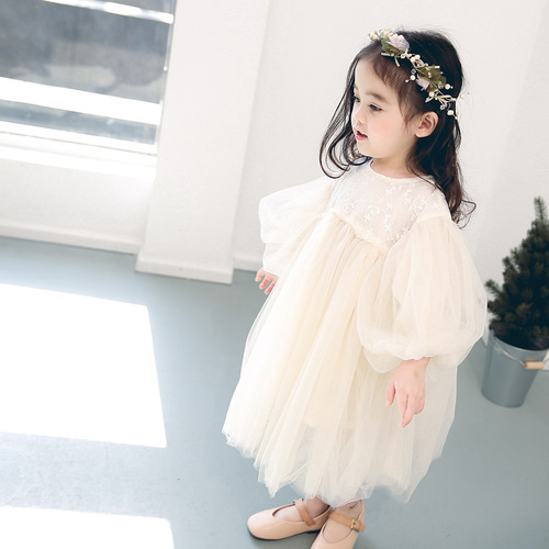Yueji Clothing 2024 Spring Girls Dress Korean Style Mesh New Heavy Industry Dress Children's Princess Dress