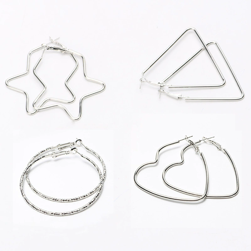 Exaggerated Love-Shaped Hoop Earrings, Metal Large 50 mm, 6 Styles, Lightweight 11 g