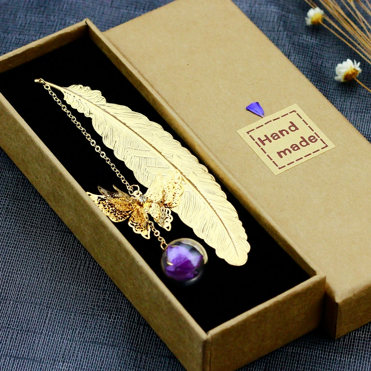 Креативная металлическая трехмерная Закладка с перьями в древнем китайском стиле цветок гортензии вечный цветок подарок школьные принадлежности подарок