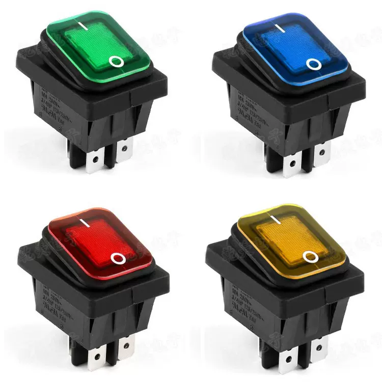 防水防尘防油污船型开关KCD4带灯四脚连体防水大电流翘板开关