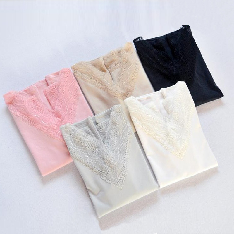 Silk Women's T-shirt Lace Large V-neck Fashion Sexy Women's Base Shirt Solid Color All-match Size