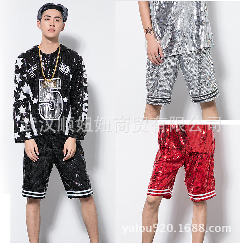 新款DS成人演出服装亮片男式款篮球中裤街舞嘻哈裤男裤舞蹈服短裤