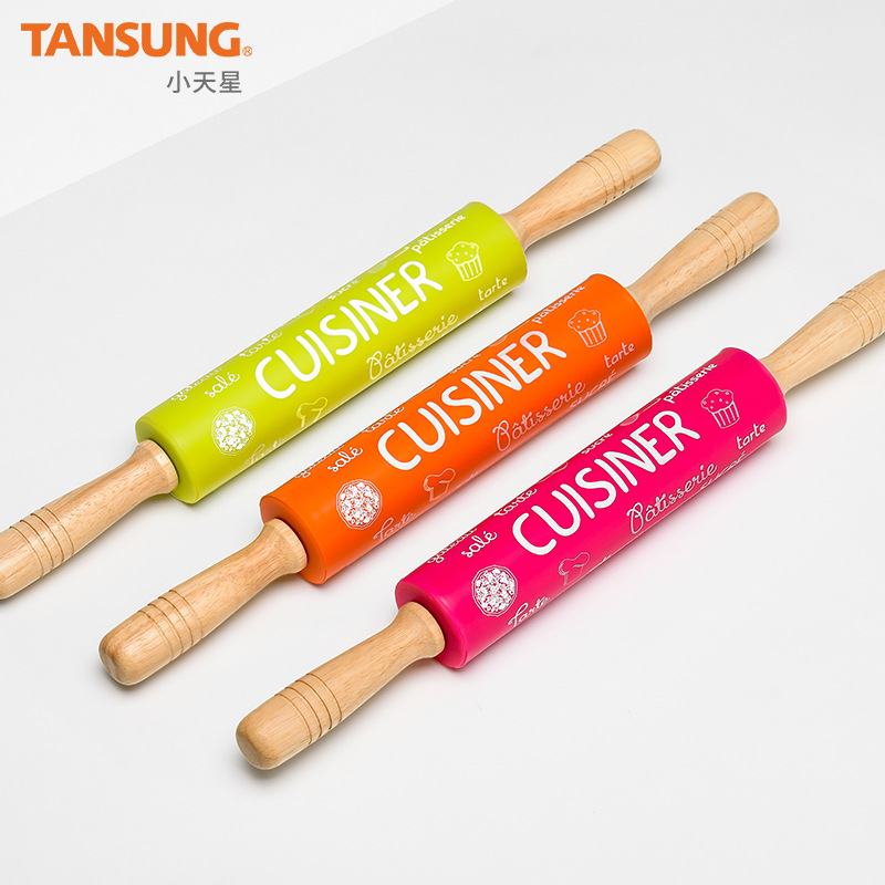 Ready-made Baking Tools Wooden Handle Food Grade Silicone Rolling Pin Roller Rolling Pin Non-stick Flour Stick