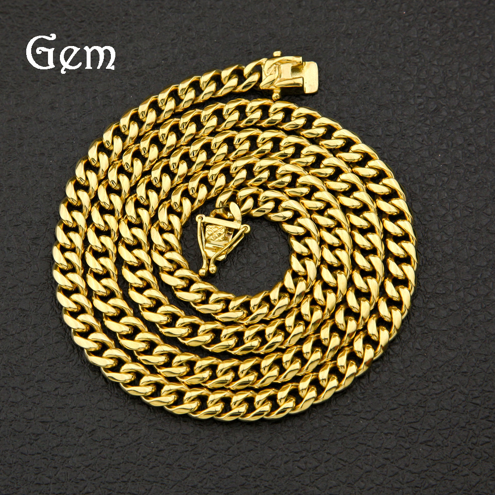 欧美男士个性嘻哈项链不锈钢不褪色电镀百搭时尚古巴链链条批发