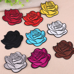 Embroidered patch with full stitches of 9-color rose flowers for clothing decoration, suitable for patching and embellishing garments.