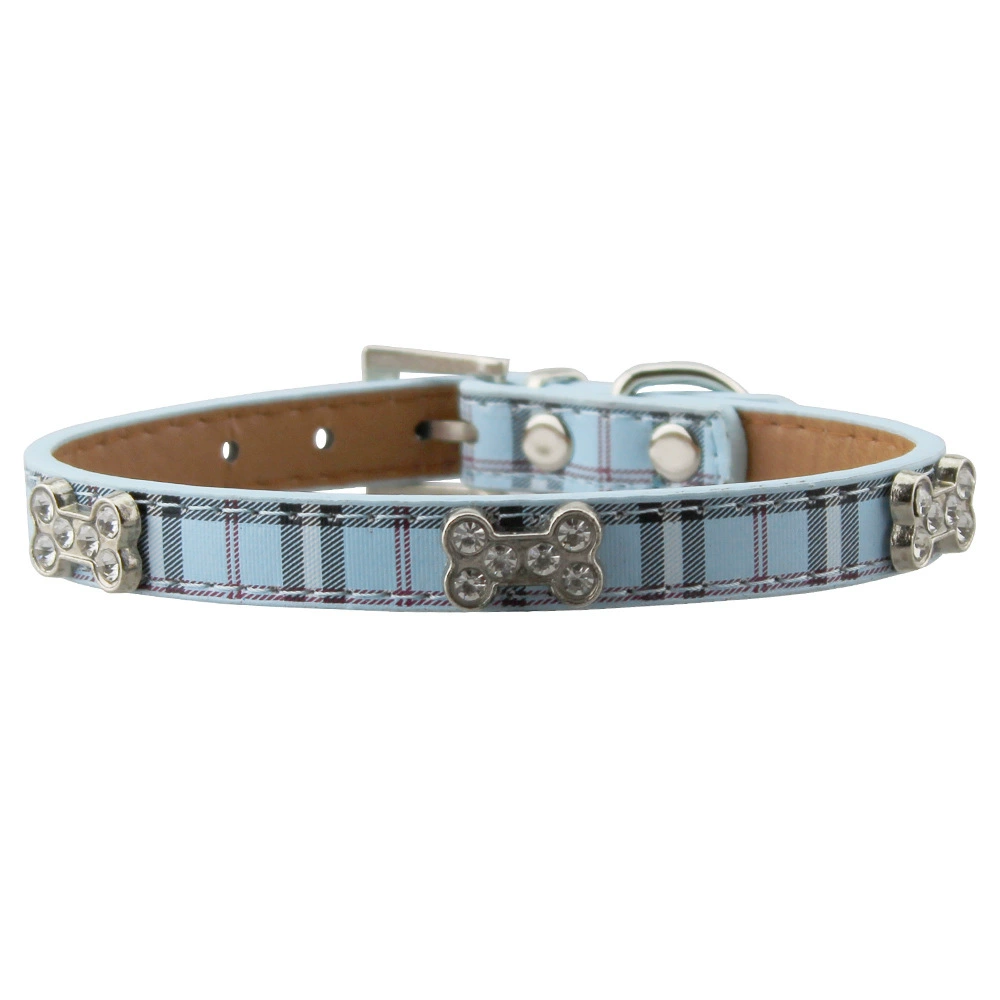 Factory direct sales classic Scottish plaid PU rhinestone bone pet collar dog leash pet supplies wholesale