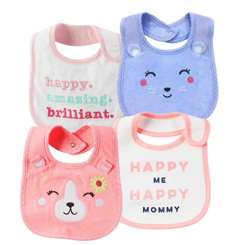 Manufacturer Wholesale Foreign Trade Saliva Napkin Baby Bib Rice Pocket Cartoon Three-Layer Waterproof Bib Baby Supplies Spring and Summer