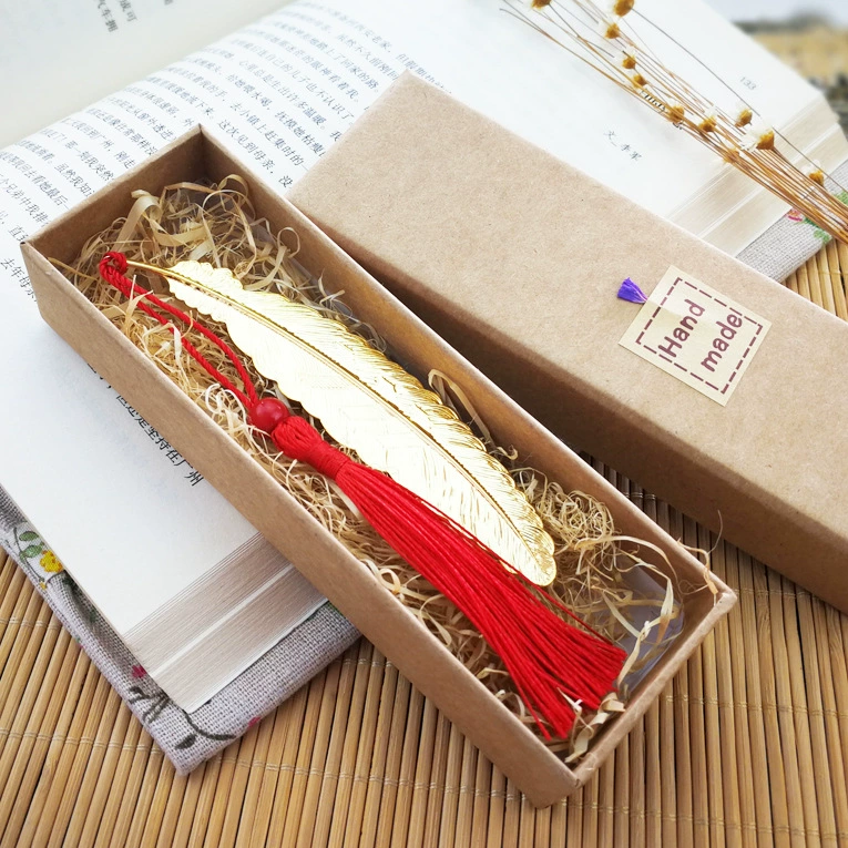 Су Цзинь металлическая креативная медная Закладка из перьев оптом Закладка в древнем стиле с кисточками китайский стиль Ретро подарочная коробка