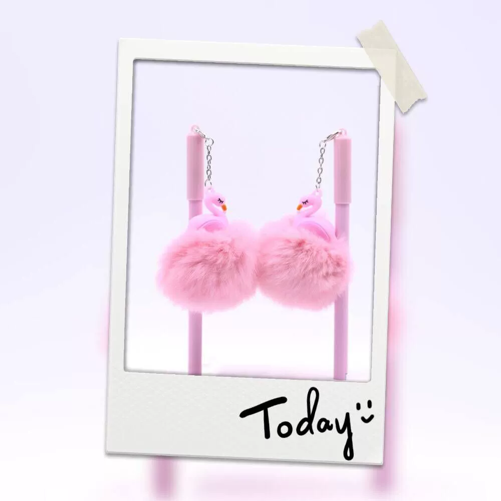 Pendant rollerball pen, 0.5 mm water-based ink, fluffy pompom pendant, students' stationery