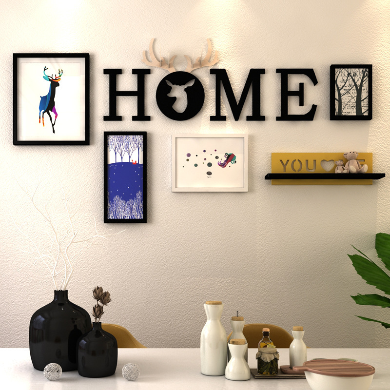 Nordic deer head creative decoration photo frame wall hallway restaurant picture frame combination living room sofa personality Wall wall hanging decoration Nordic deer head creative decoration photo frame wall hallway restaurant picture frame combination living room sofa personality Wall wall hanging decoration