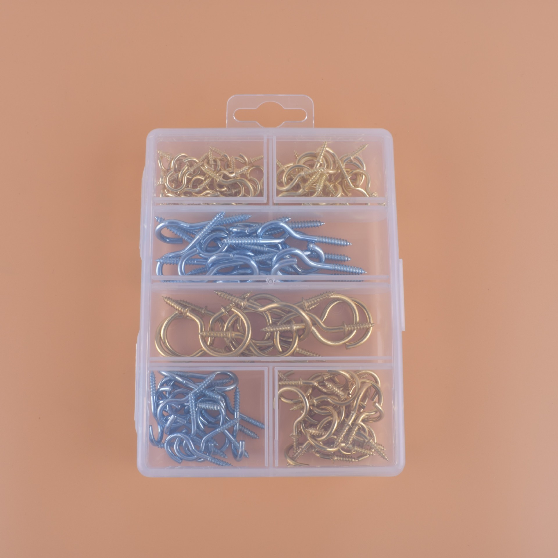 122pcs 杯钩 灯钩 镀铜 直角钩 镀锌 组套 小五金 pp盒