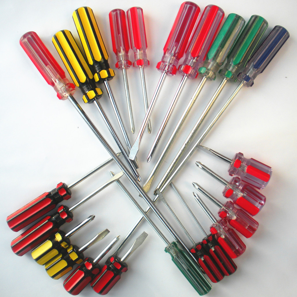 Destornillador de suministro directo de fábrica barra de color doble mango de color Cruz destornillador de una palabra combinación de destornillador manual lote mixto