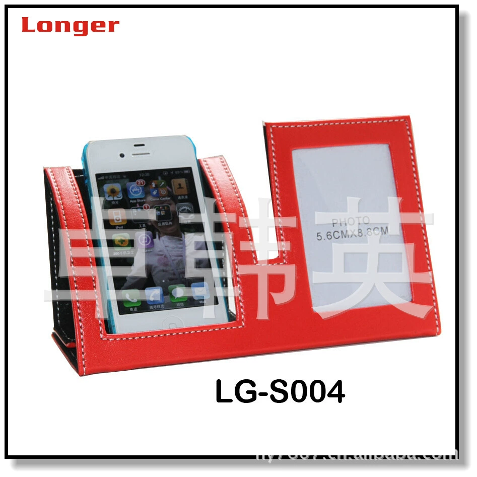 PU с держателем для мобильного телефона, LCD часы, настольные цифровые часы, кожаные цифровые часы с будильником LG-S004
