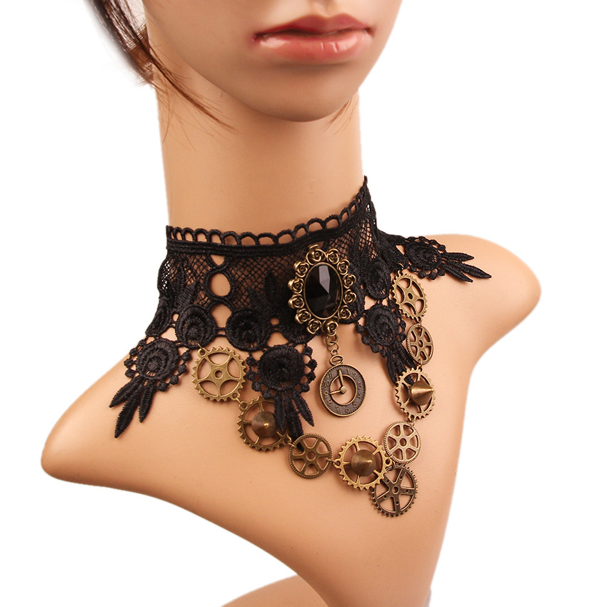 Fengyi retro vapor motor engranaje encaje collar de encaje exagerado Comercio exterior joyería al por mayor collar no-corriente principal
