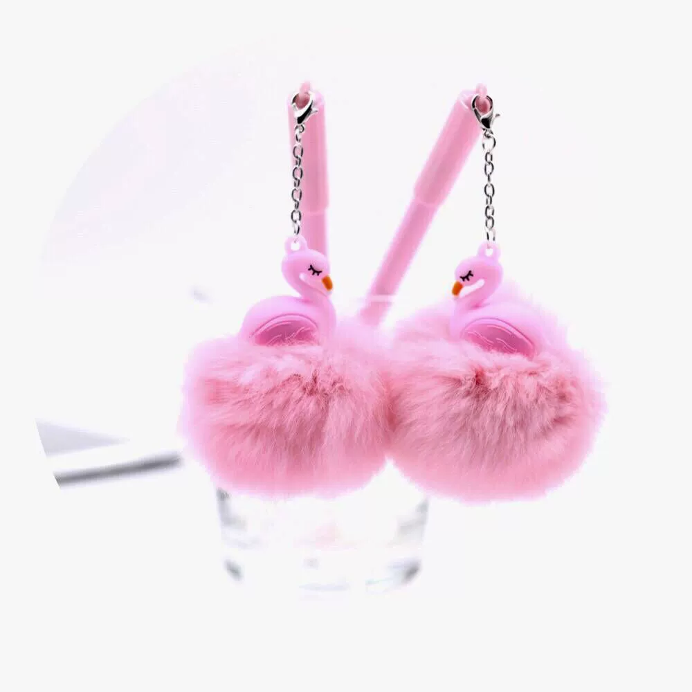 Pendant rollerball pen, 0.5 mm water-based ink, fluffy pompom pendant, students' stationery