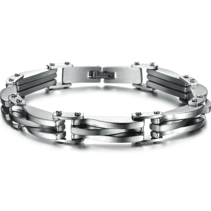 Minimalist Men's Titanium Steel Bracelet With Diamond Texture_voghion.com