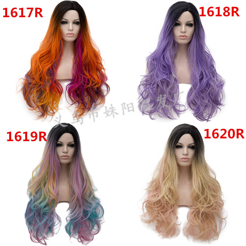 Halloween Best-selling Head-dyed Partialed Big-headed Leather Long Curly Hair European and American Fashion Wig Big Sale 15 Yuan Halloween Best-selling Head-dyed Partialed Big-headed Leather Long Curly Hair European and American Fashion Wig Big Sale 15 Yuan
