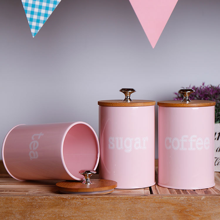 Nuevo Amazon caliente-Venta de almacenamiento de hierro galvanizado tarro a prueba de polvo de café tarro de té de almacenamiento decorativo