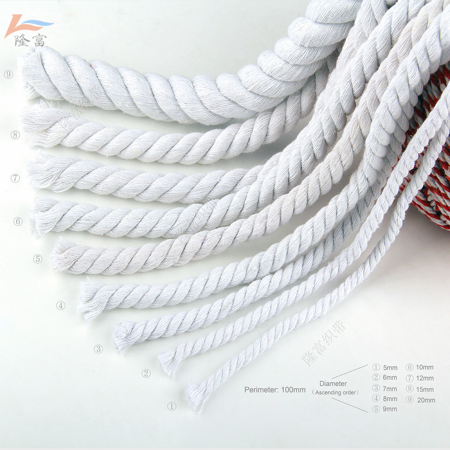 Hand-woven rope 3-strand thick cotton thread store decoration decoration 1 cm 0.5-20mm white black three-strand cotton rope