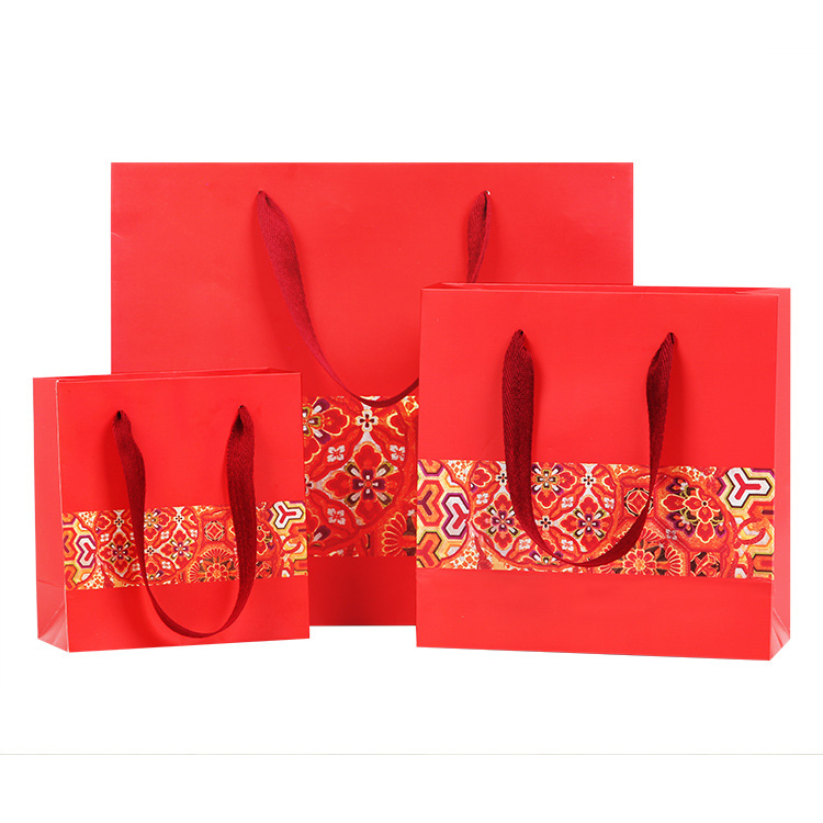 现货大红喜庆手提袋过年礼品结婚喜糖礼品袋婚庆包装袋批发
