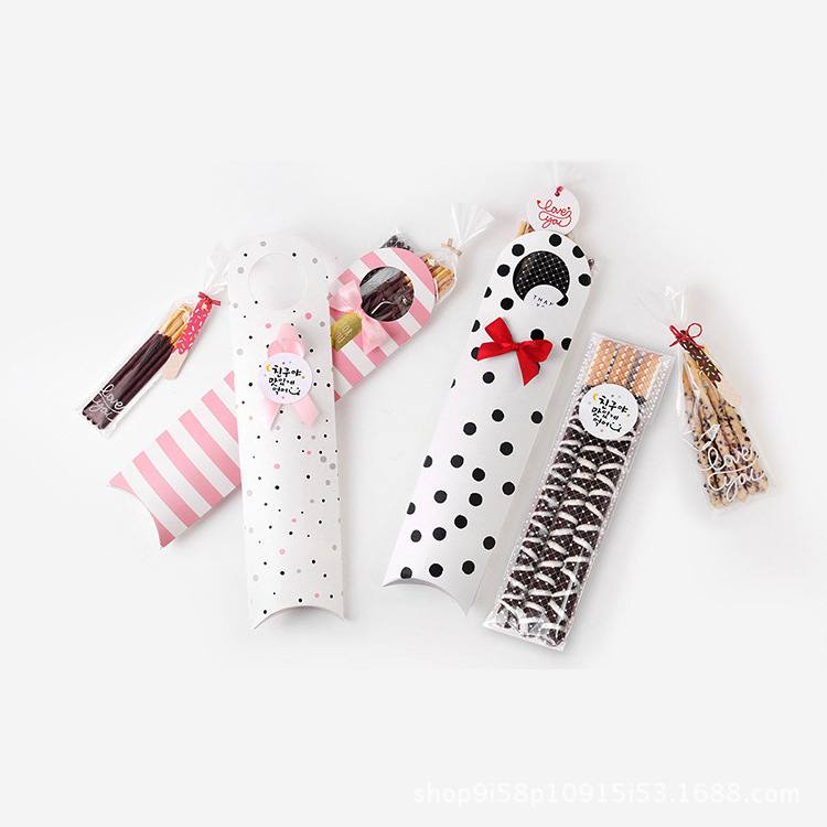 现货彩印清新长条手指饼干包装纸盒韩式情人节可爱波点包装彩盒子