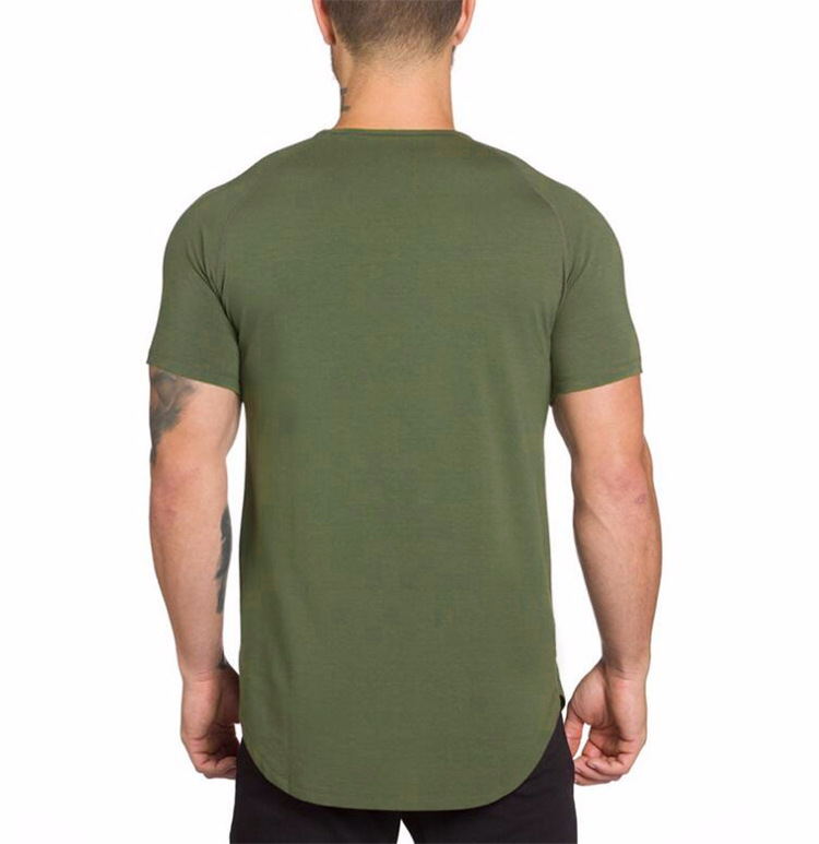 Comercio exterior color sólido blanco fitness hombres larga transpirable deportes camiseta de moda de los hombres slim fit verano bodybuilding manga corta hombres