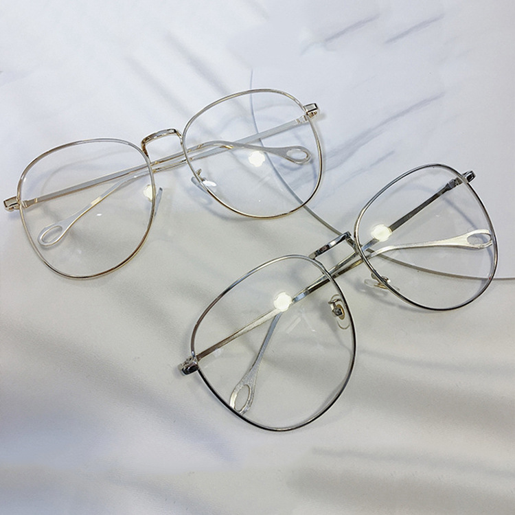 Internet Celebrity Same Style Glasses Street Photograph Large Frame Big Face Glasses Frame Women's Retro Metal Round Flat Glasses Frame Glasses