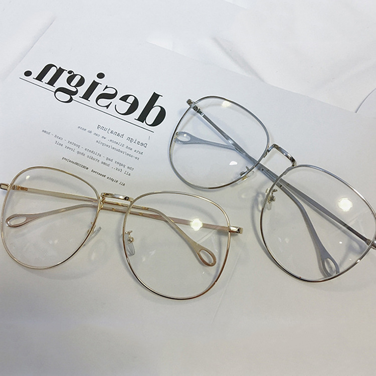 Internet Celebrity Same Style Glasses Street Photograph Large Frame Big Face Glasses Frame Women's Retro Metal Round Flat Glasses Frame Glasses