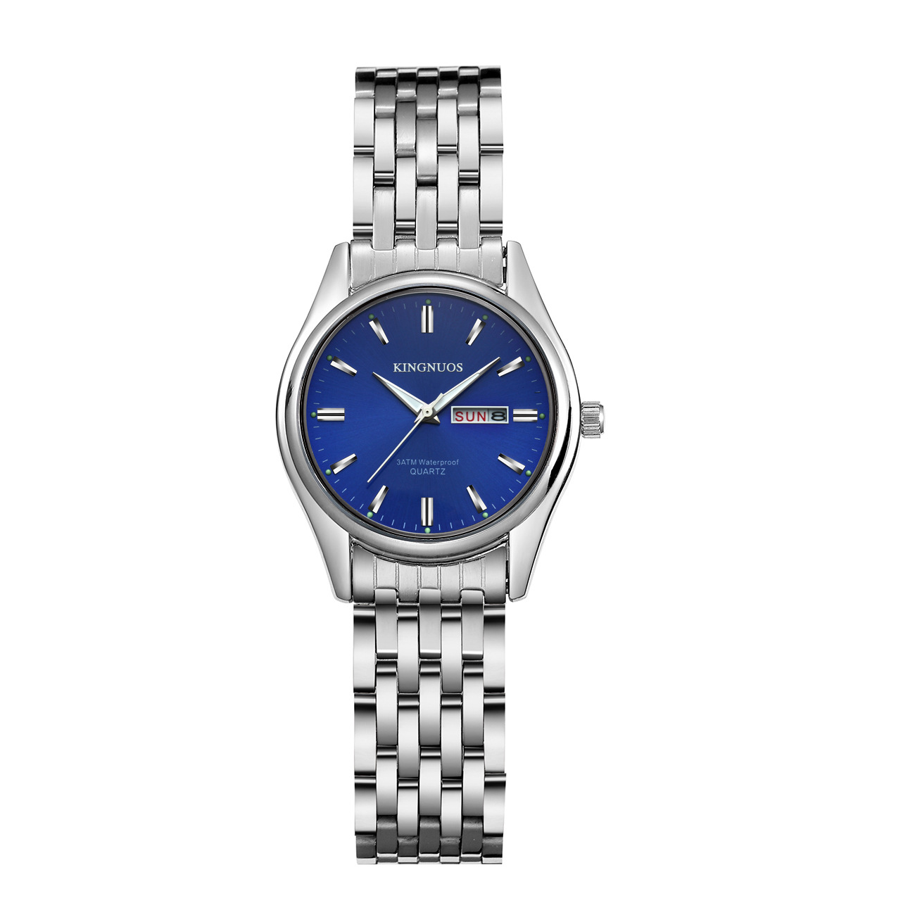 Women's blue plate with steel belt