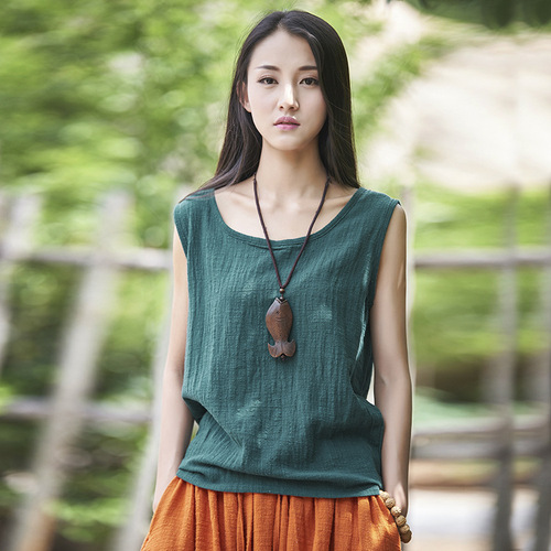 2024 Spring and Summer New Product Nianbai Xiufang Women's Literary Loose Cotton Linen Lightweight Breathable Women's Sleeveless Vest Suspender