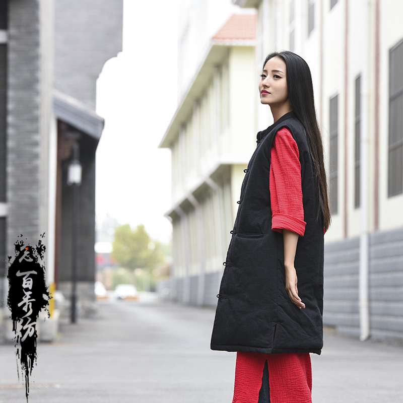 Chaleco Largo de Algodón Grueso para Mujer, Invierno 2025, Nuevo Producto de Algodón y Lino, Textil Nianbaixiu, Estilo Vintage con Botones image 4