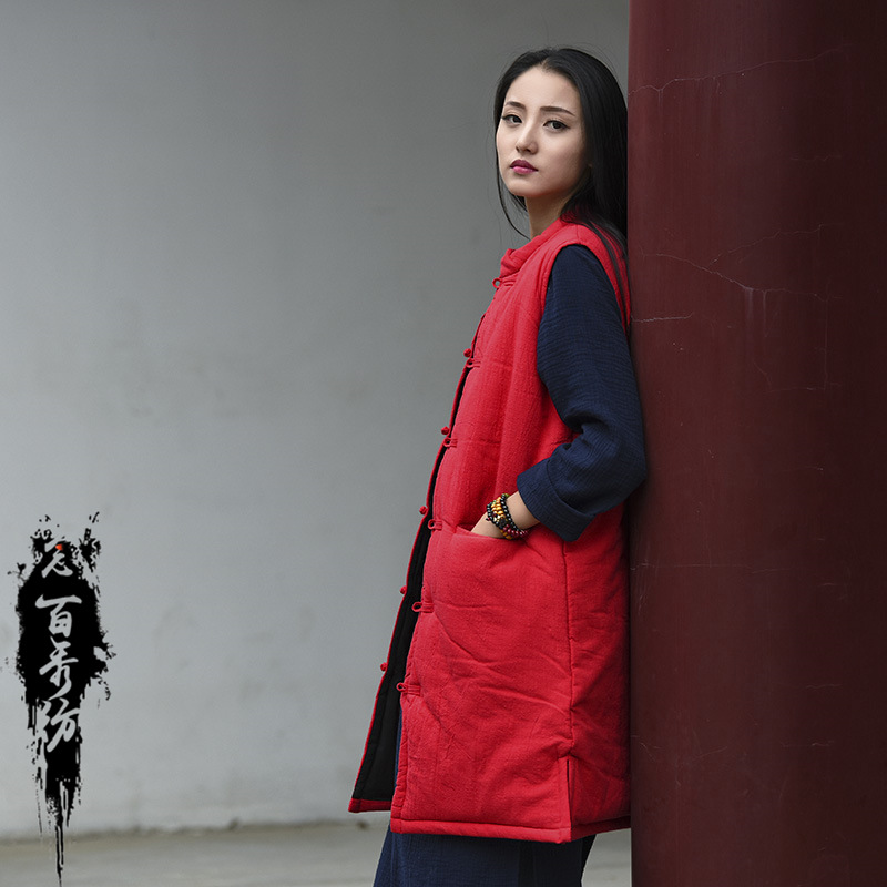 Chaleco Largo de Algodón Grueso para Mujer, Invierno 2025, Nuevo Producto de Algodón y Lino, Textil Nianbaixiu, Estilo Vintage con Botones image 2