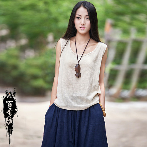 2024 Spring and Summer New Product Nianbai Xiufang Women's Literary Loose Cotton Linen Lightweight Breathable Women's Sleeveless Vest Suspender