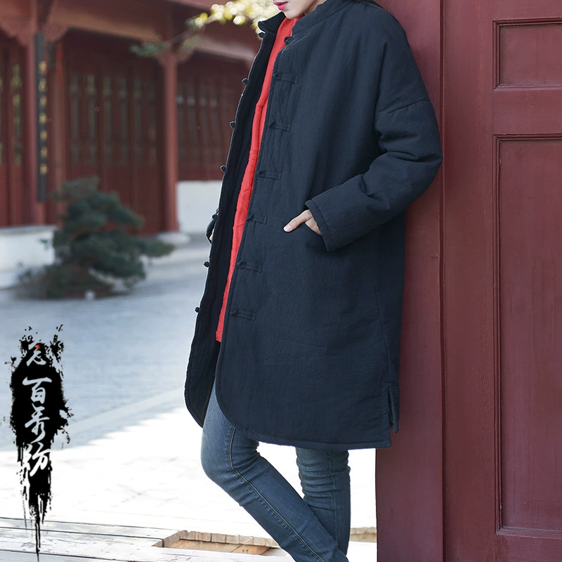 Новинка осенне-зимнего сезона: Женское пальто из хлопка и льна Nianbaixiu Textile, винтажное, утолщенное, мягкое, с длинным рукавом