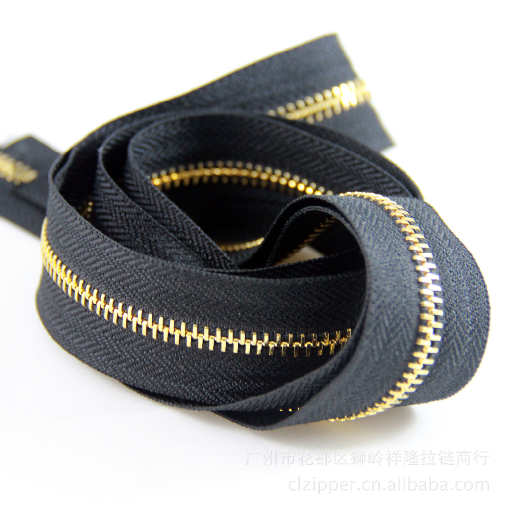 5#浅金磨光码装金属铜拉链 5号磨光单拉批发 多色供应