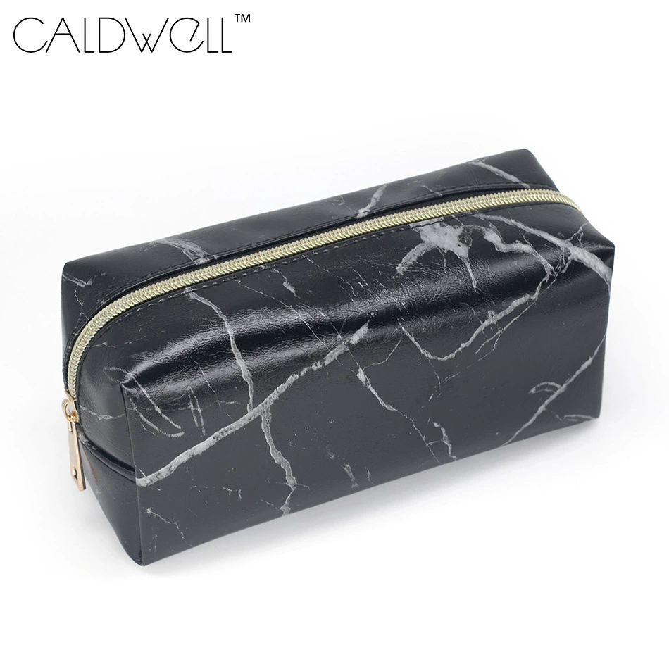 Handheld Cosmetic Bag, Polyurethane Marble Pattern, Compact Clutch Organizer, 19×9×7 cm