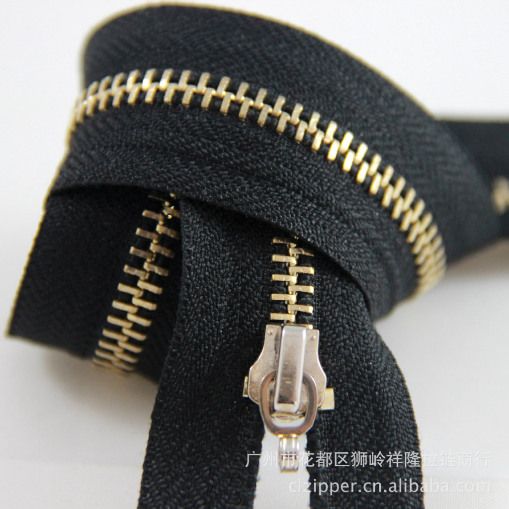 5#浅金开尾条装自锁开尾金属拉链 箱包服装金属铜拉链批发