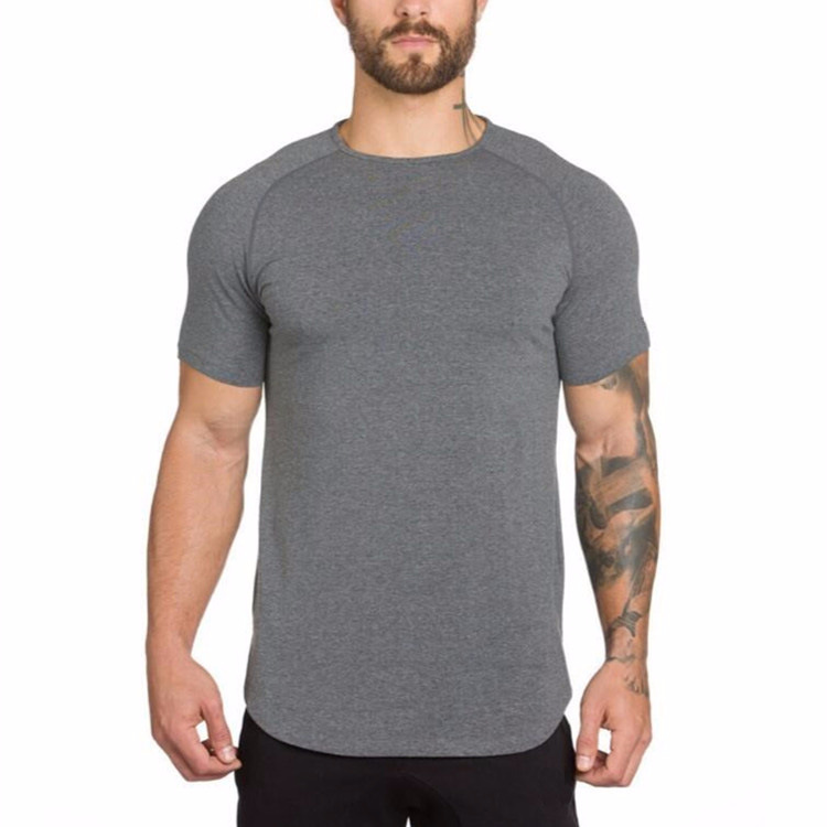 Comercio exterior color sólido blanco fitness hombres larga transpirable deportes camiseta de moda de los hombres slim fit verano bodybuilding manga corta hombres