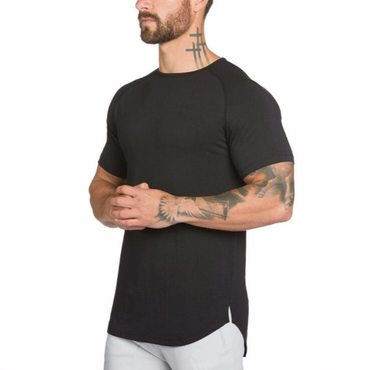 Comercio exterior color sólido blanco fitness hombres larga transpirable deportes camiseta de moda de los hombres slim fit verano bodybuilding manga corta hombres