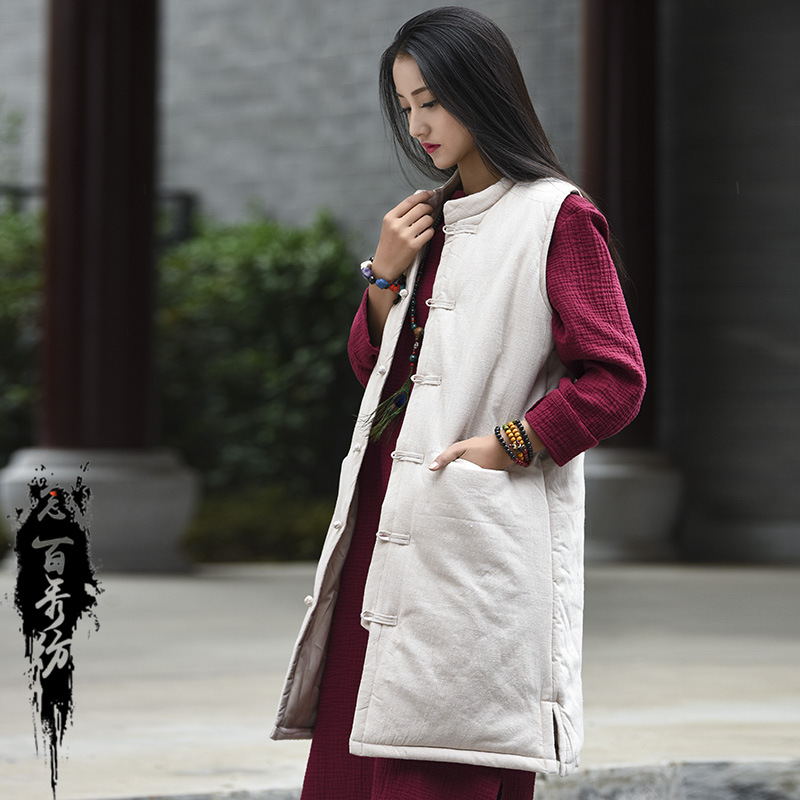 Chaleco Largo de Algodón Grueso para Mujer, Invierno 2025, Nuevo Producto de Algodón y Lino, Textil Nianbaixiu, Estilo Vintage con Botones image 3