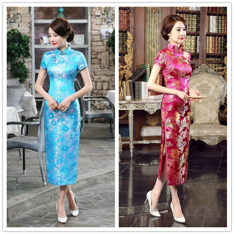 Розовый Чонсам длинный парчовый Чонсам Сплит Чонсам представление Т сценическое шоу вечерние Чонсам Тонкий ретро C0031